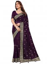 Vichitra Blooming Purple Daily Wear Zari Work Saree